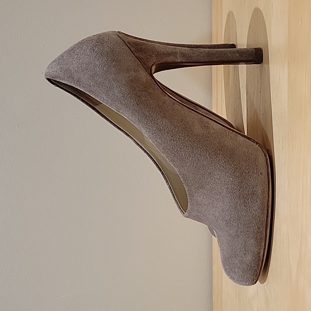 Chloe Taupe Suede Leather Heels - Picture 2 of 15
